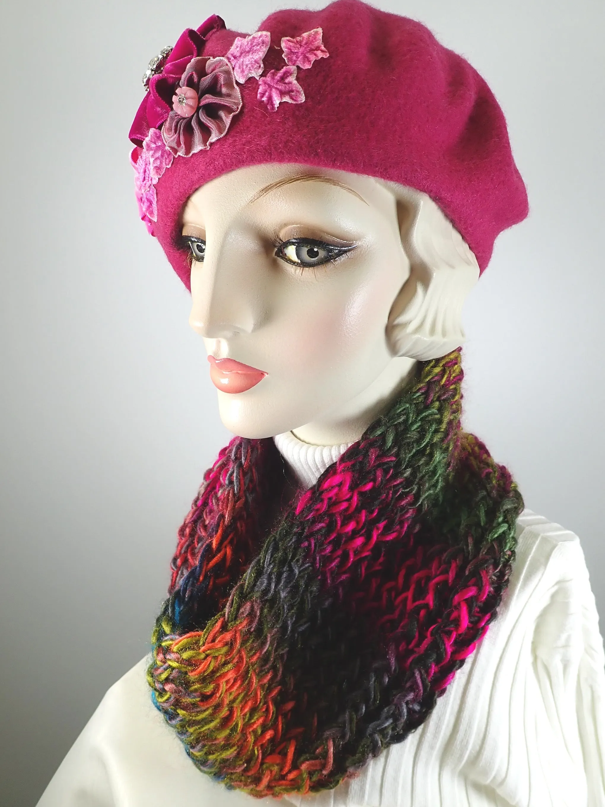 Gifts for her. Hand knitted cowl scarf. Multi color ladies scarf. Soft warm cowl scarf. Vivid acrylic yarn cowl scarf. Womens gift ideas