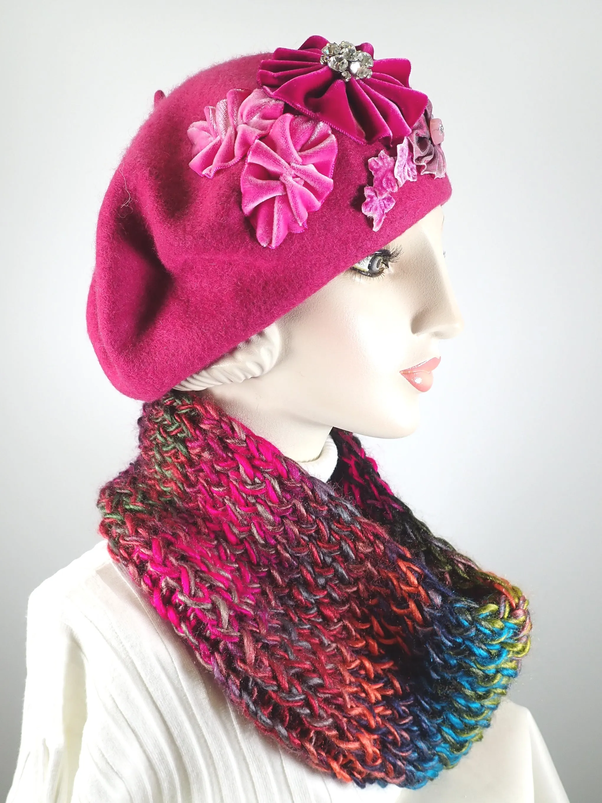 Gifts for her. Hand knitted cowl scarf. Multi color ladies scarf. Soft warm cowl scarf. Vivid acrylic yarn cowl scarf. Womens gift ideas