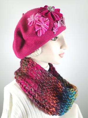 Gifts for her. Hand knitted cowl scarf. Multi color ladies scarf. Soft warm cowl scarf. Vivid acrylic yarn cowl scarf. Womens gift ideas