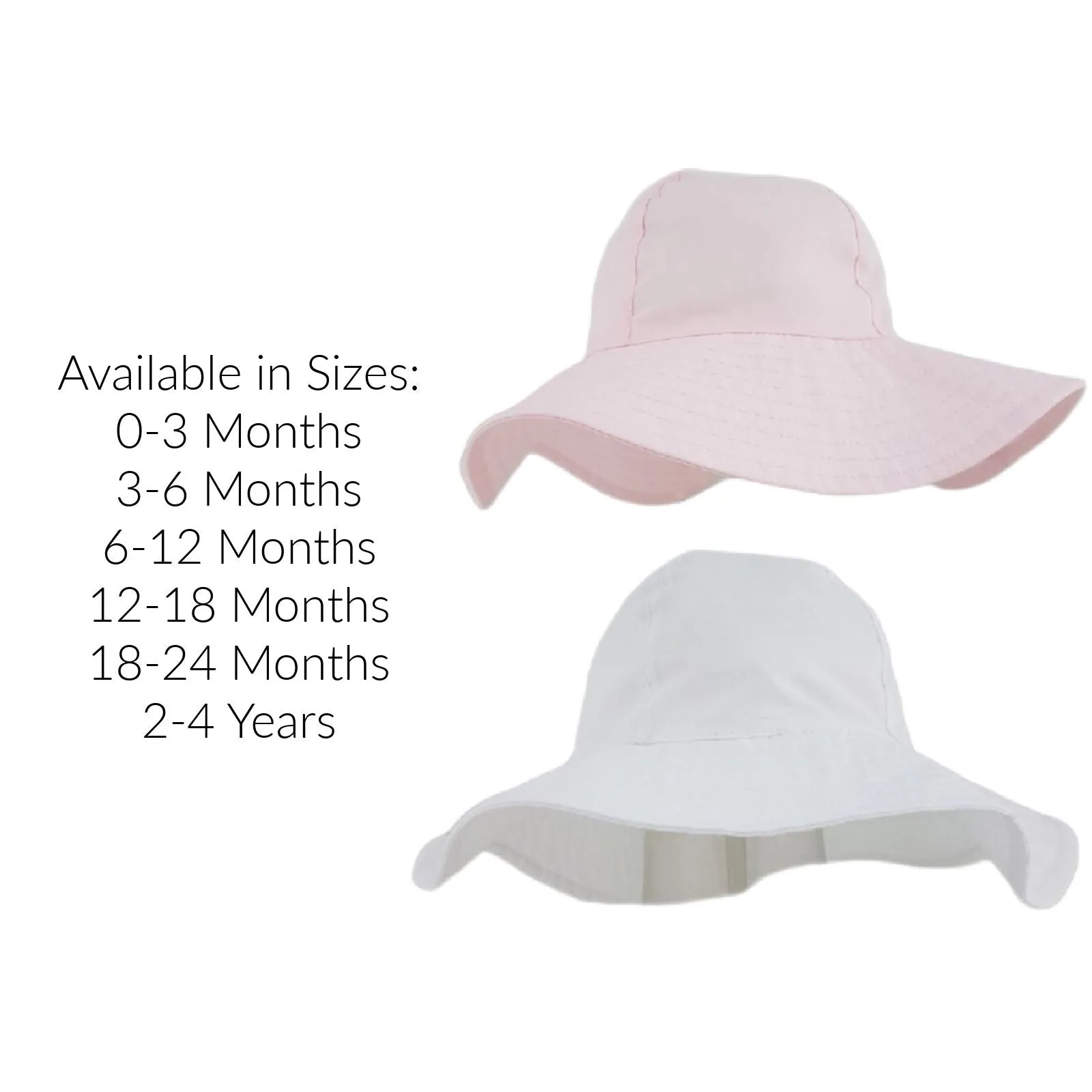 Girls Wide Brim Cotton Sun Hat - 0-3 Months to 2 Years
