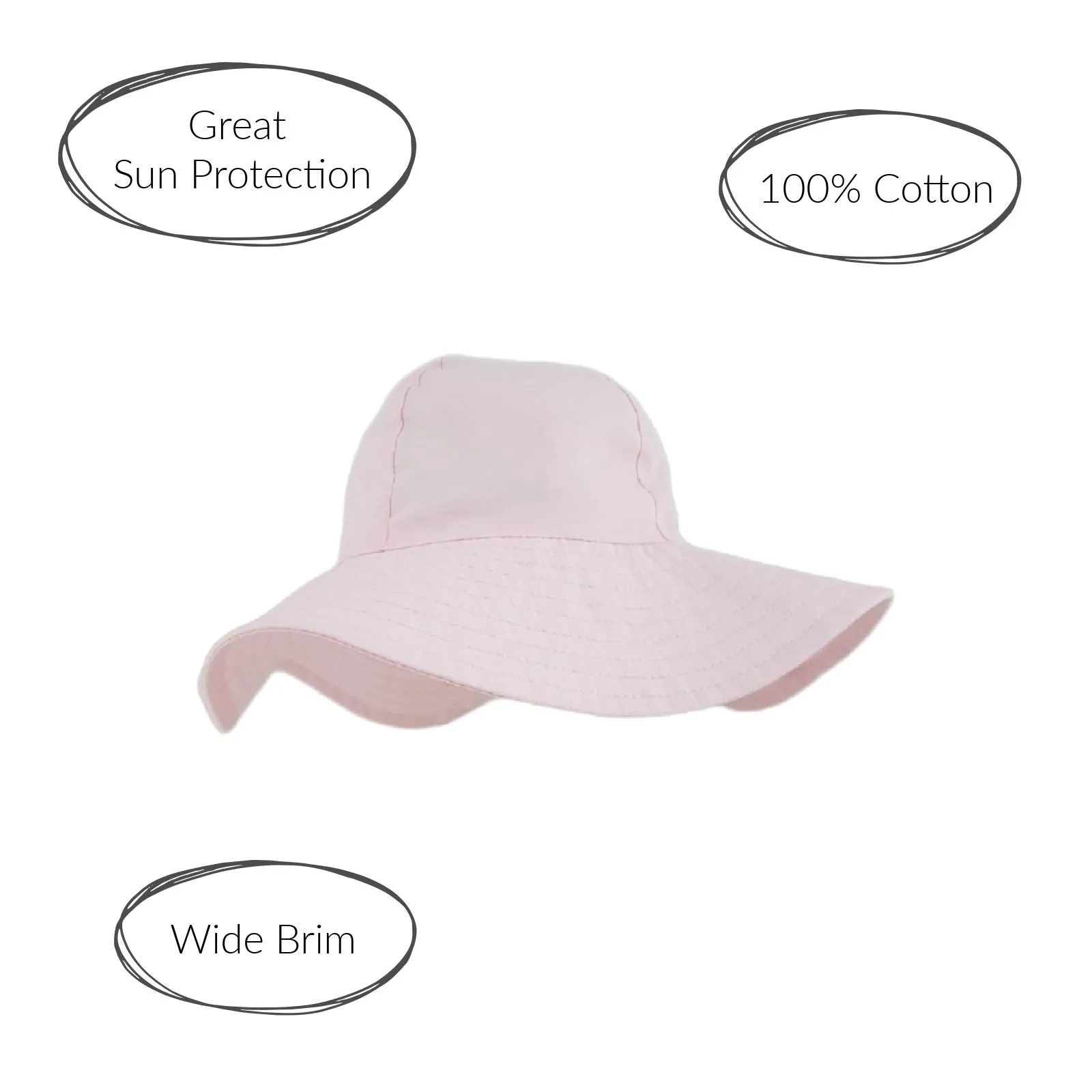 Girls Wide Brim Cotton Sun Hat - 0-3 Months to 2 Years