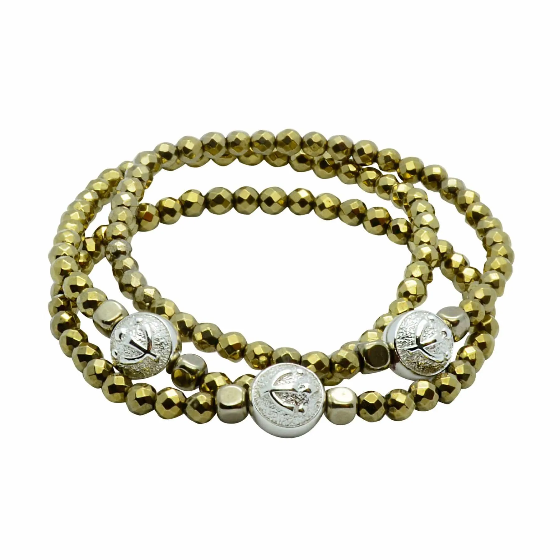 Gorgeous Pyrite Trio - Set of 3 Stretch Pyrite Stone Wristbands in Silver | 4MM