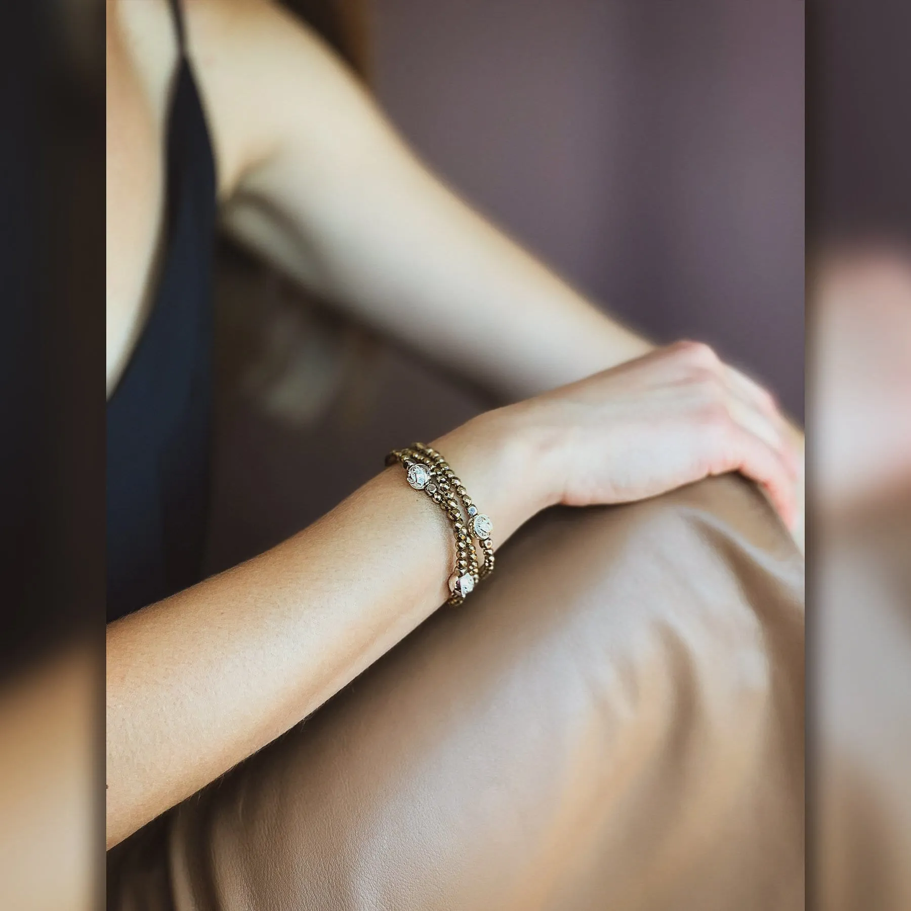 Gorgeous Pyrite Trio - Set of 3 Stretch Pyrite Stone Wristbands in Silver | 4MM