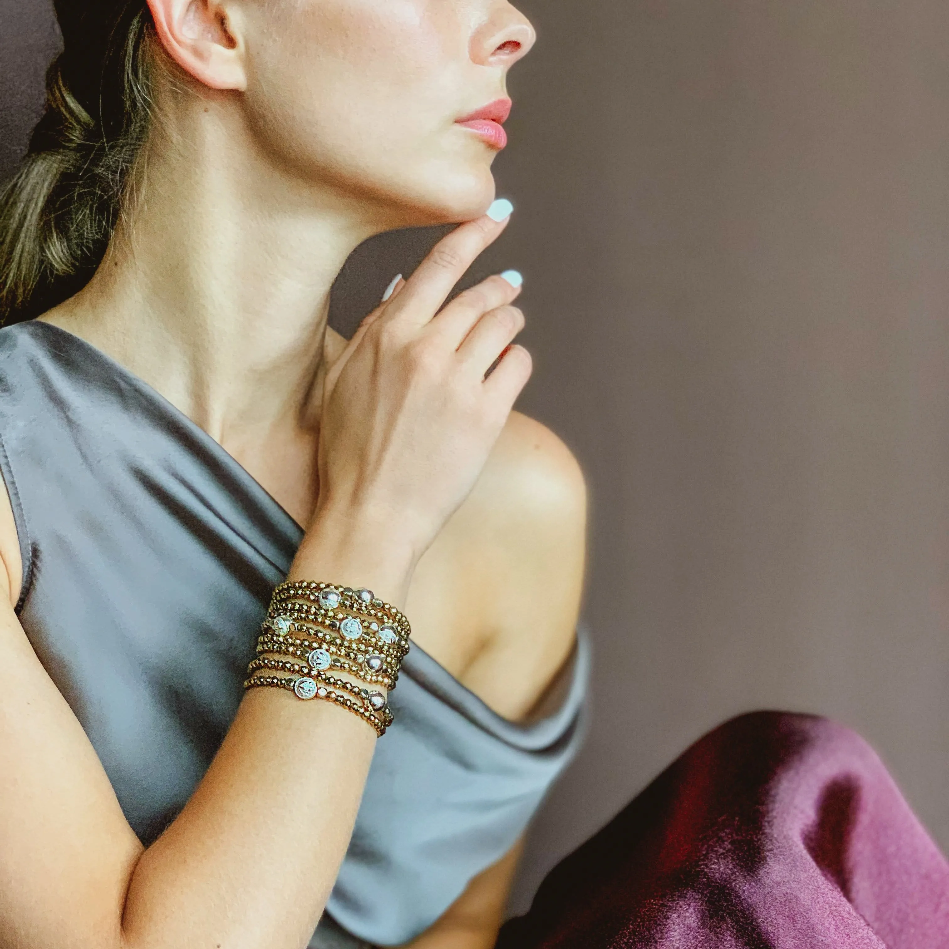 Gorgeous Pyrite Trio - Set of 3 Stretch Pyrite Stone Wristbands in Silver | 4MM