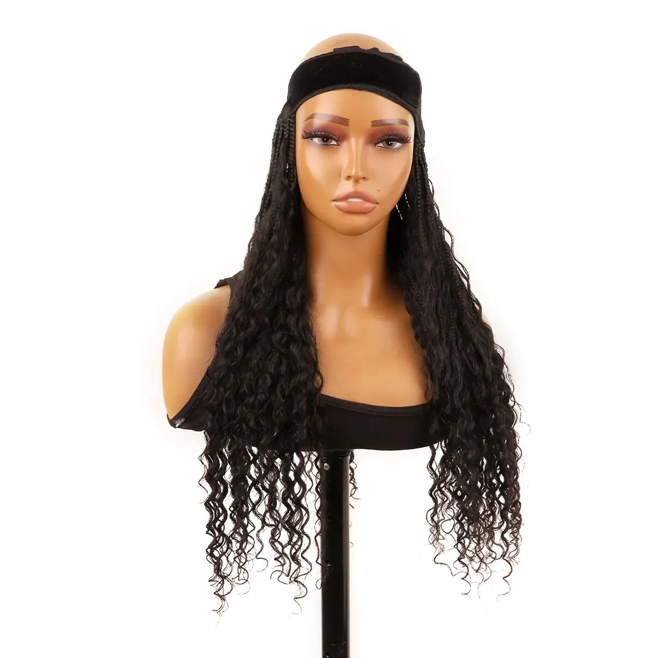 Grab & Go Boho Style Boho Braids Band Wig with Human Hair Curls for Black Women