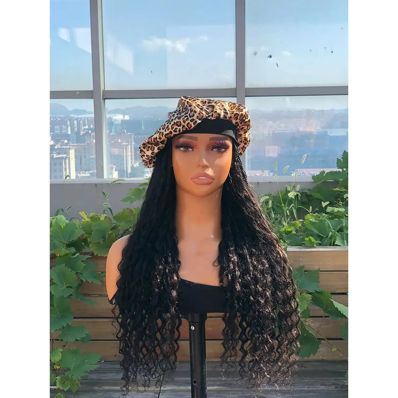 Grab & Go Boho Style Boho Braids Band Wig with Human Hair Curls for Black Women