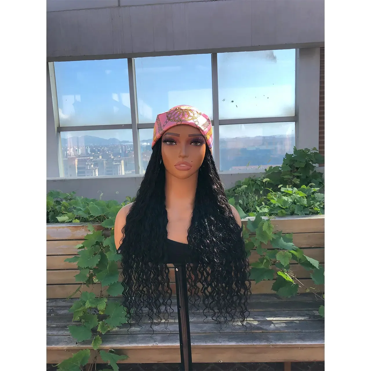 Grab & Go Boho Style Boho Braids Band Wig with Human Hair Curls for Black Women