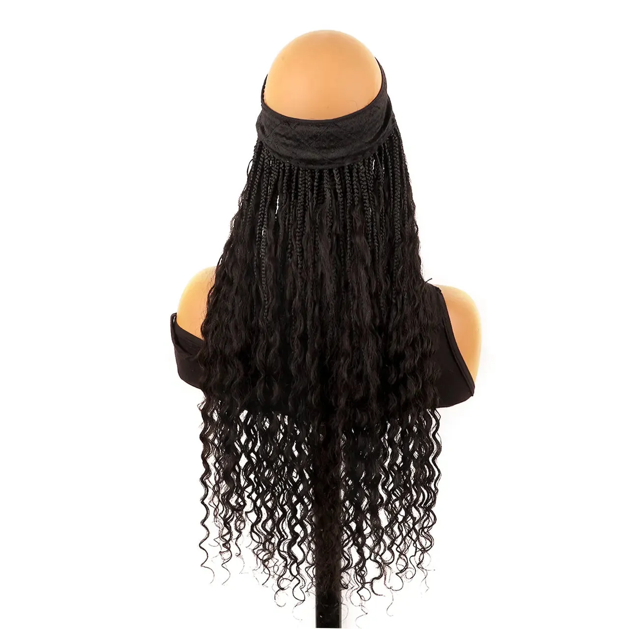 Grab & Go Boho Style Boho Braids Band Wig with Human Hair Curls for Black Women