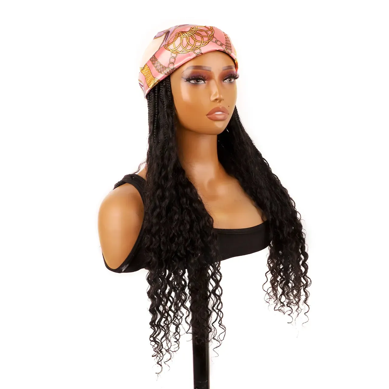 Grab & Go Boho Style Boho Braids Band Wig with Human Hair Curls for Black Women