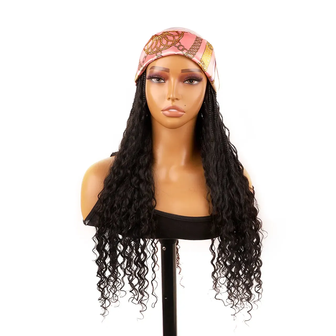 Grab & Go Boho Style Boho Braids Band Wig with Human Hair Curls for Black Women