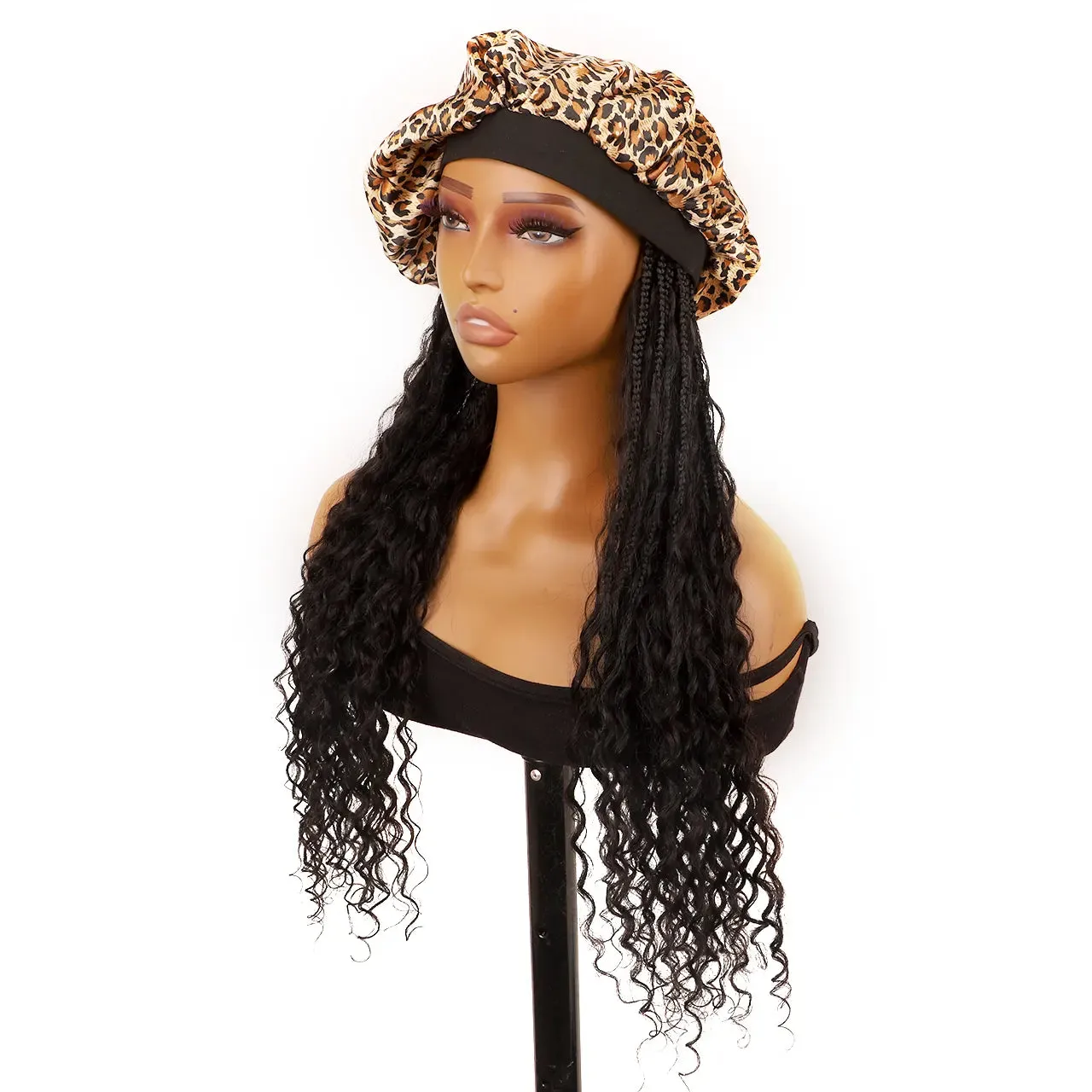 Grab & Go Boho Style Boho Braids Band Wig with Human Hair Curls for Black Women