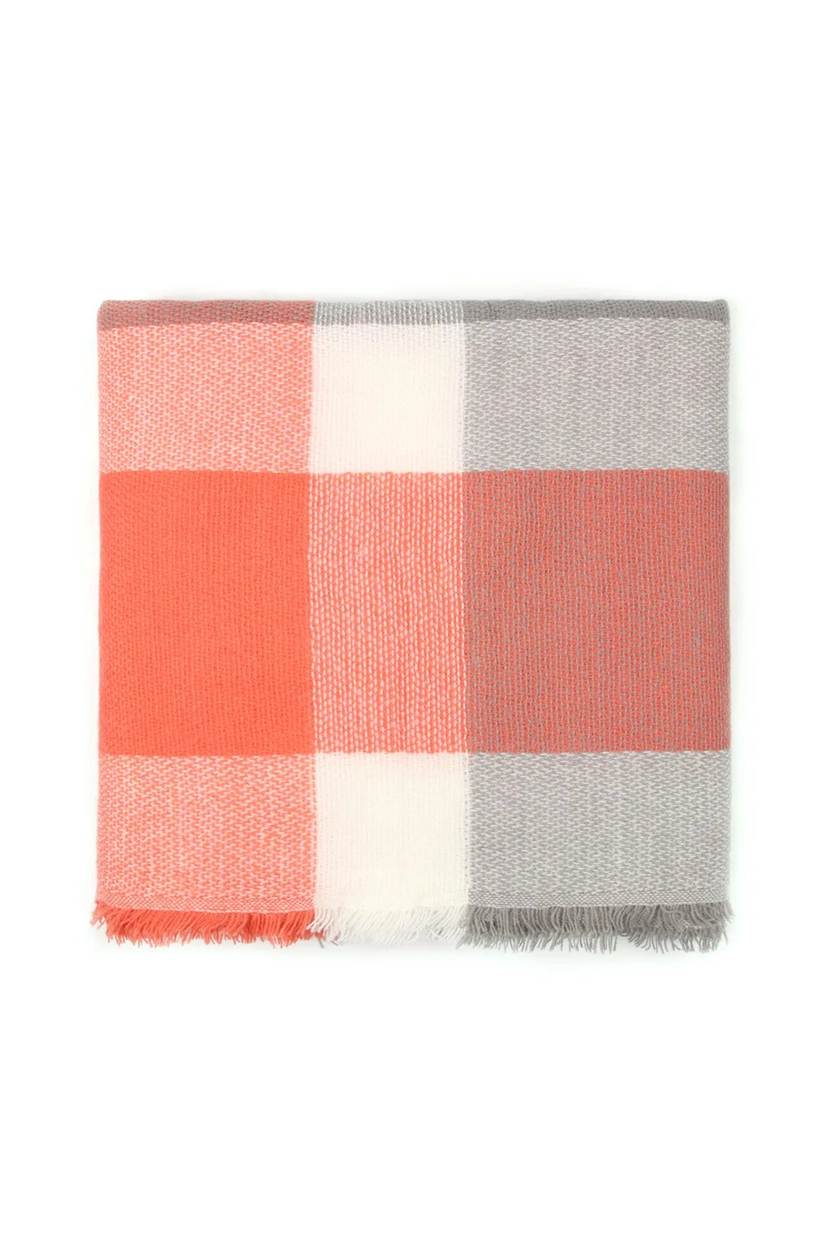 GRAY ORANGE BLANKET FRINGED SCARF