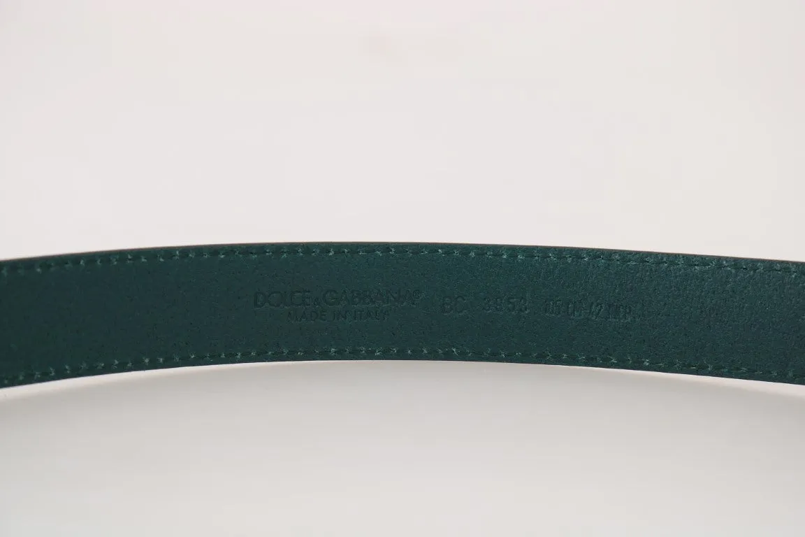 Green Leather Silver Adjustable Buckle Belt