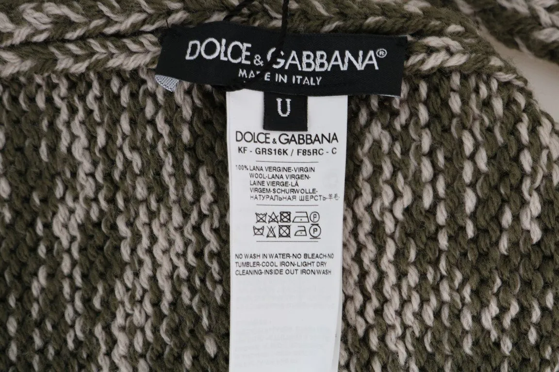 Green White Wool Knitted Scarf