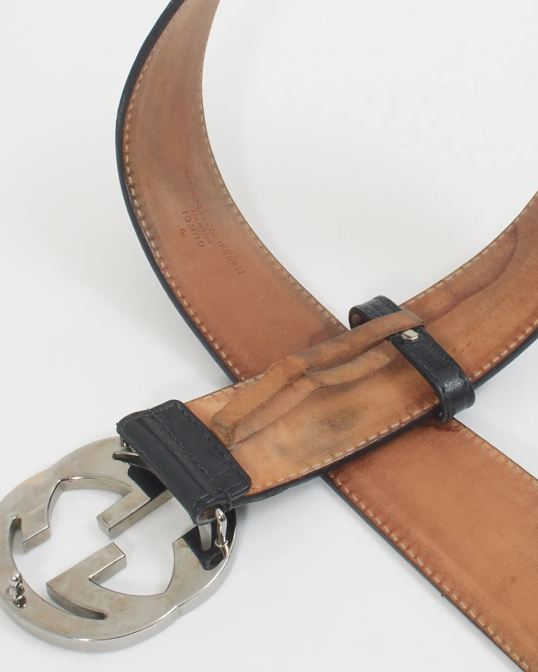 Gucci Black Leather Trim Web GG Buckle Belt 90/36