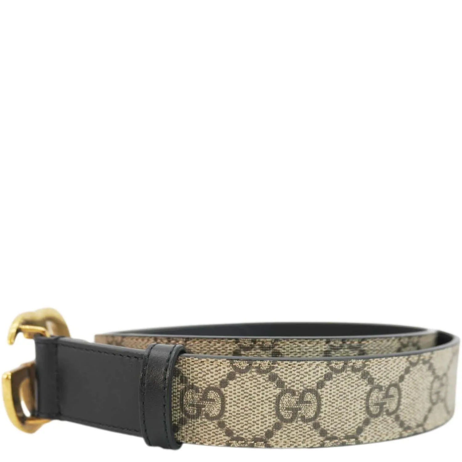 GUCCI Double G Buckle GG Supreme Leather Belt Beige 625839 Size 90.36
