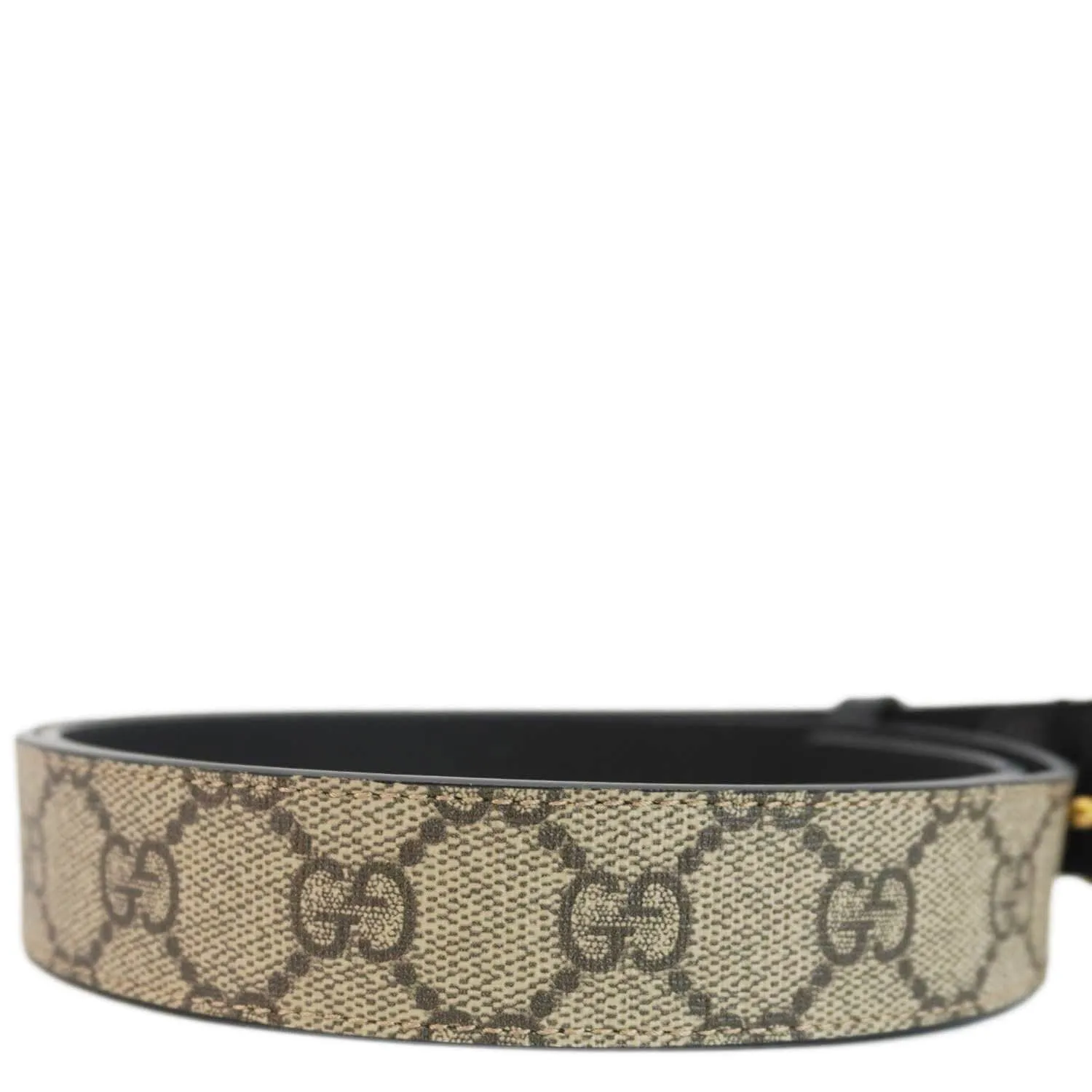 GUCCI Double G Buckle GG Supreme Leather Belt Beige 625839 Size 90.36