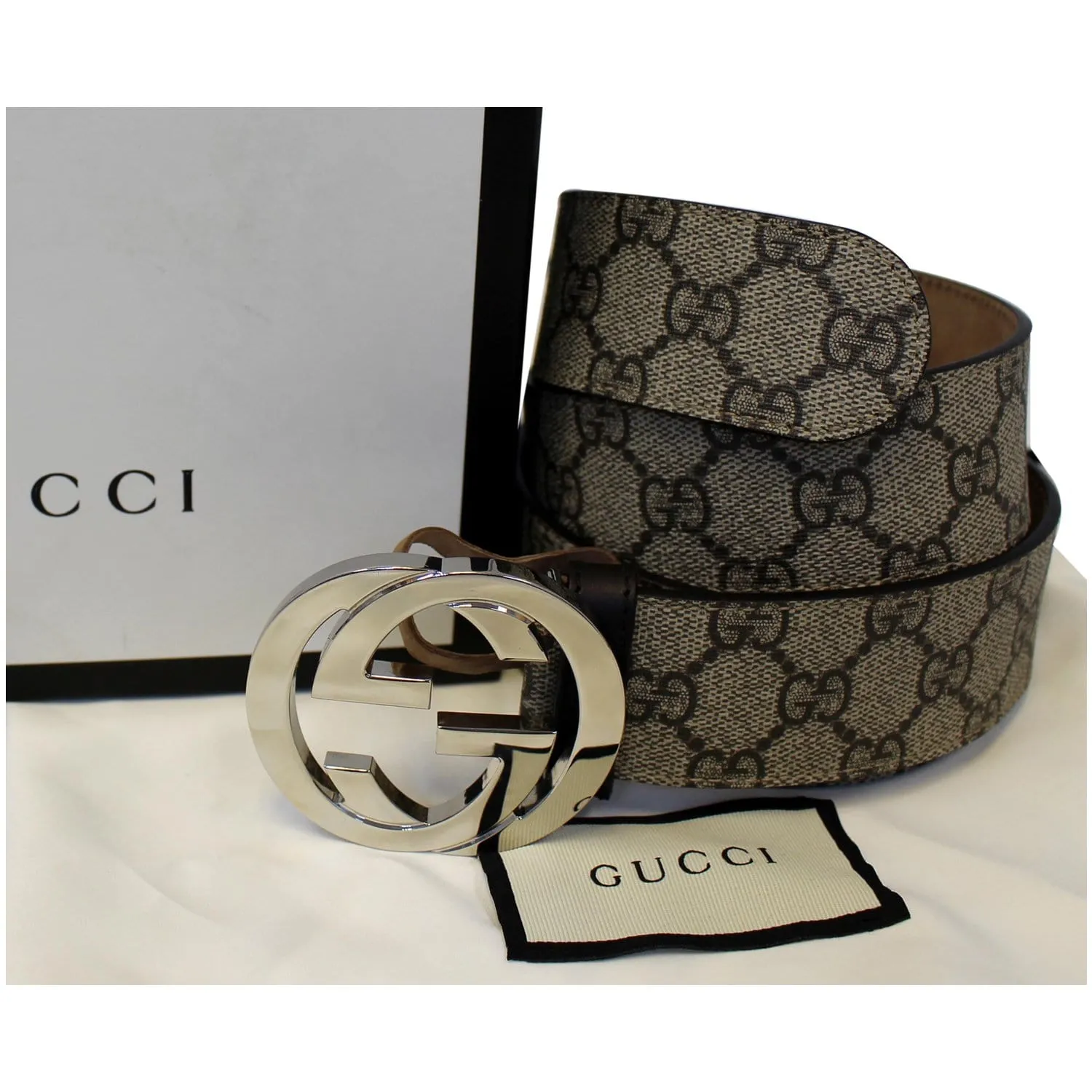 GUCCI GG Supreme GG Buckle Belt Beige 411924