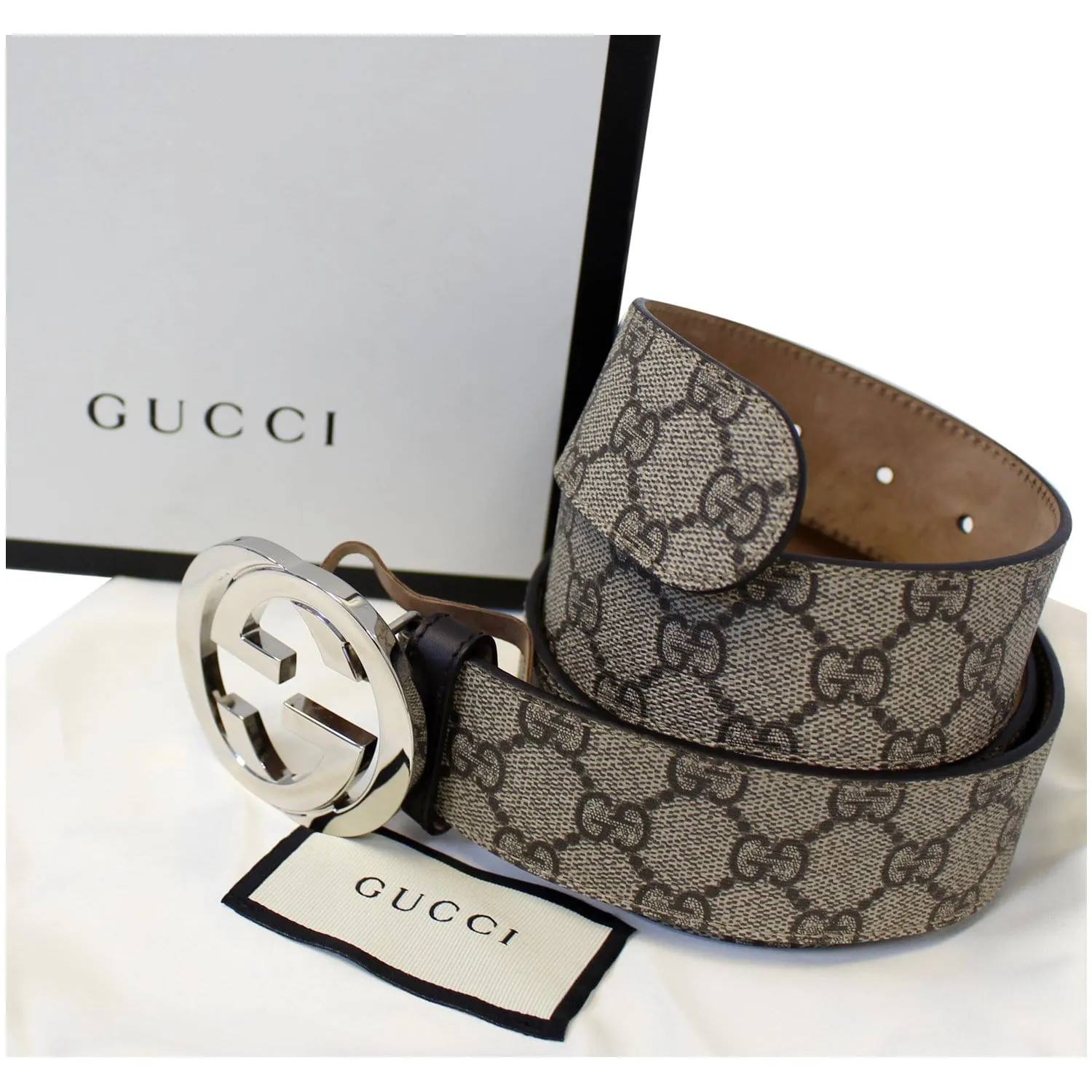 GUCCI GG Supreme GG Buckle Belt Beige 411924