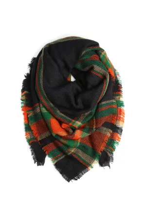 HDF2179 - BLACK TARTAN FRINGED SCARF