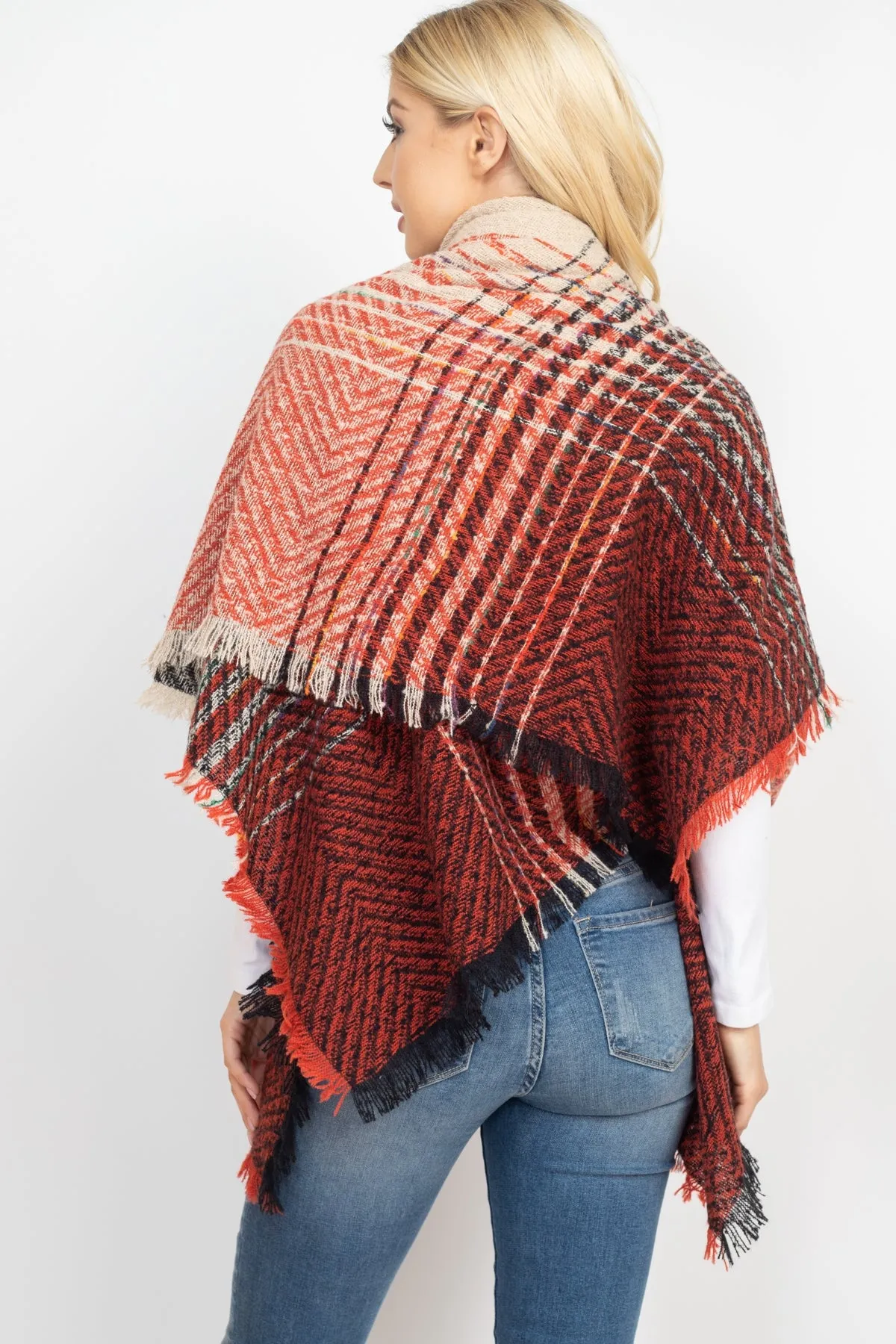 HDF2917- TWO TONE BLANKET FRINGED SCARF