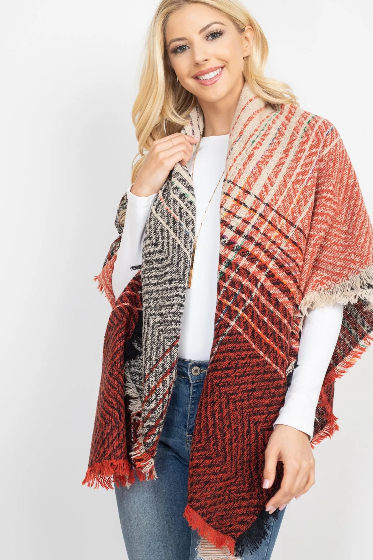 HDF2917- TWO TONE BLANKET FRINGED SCARF