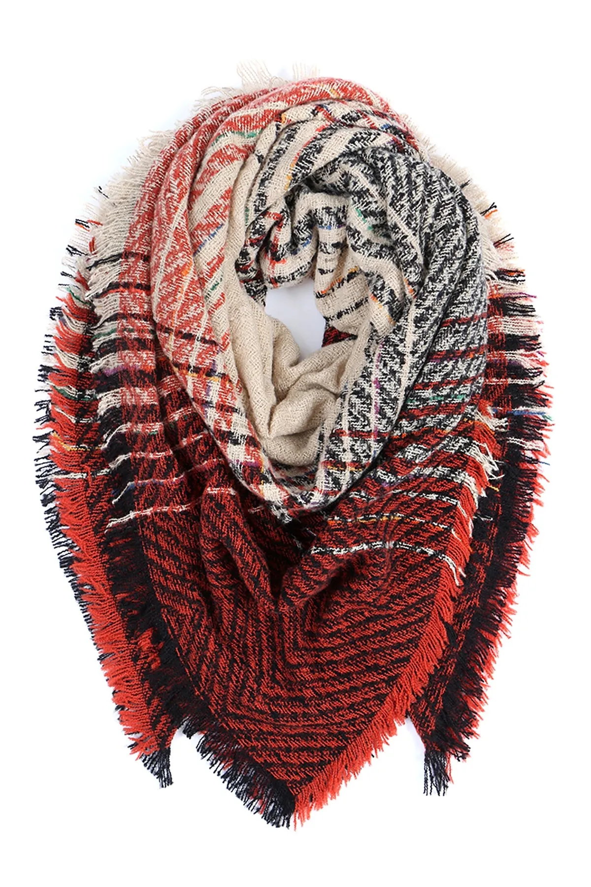 HDF2917- TWO TONE BLANKET FRINGED SCARF