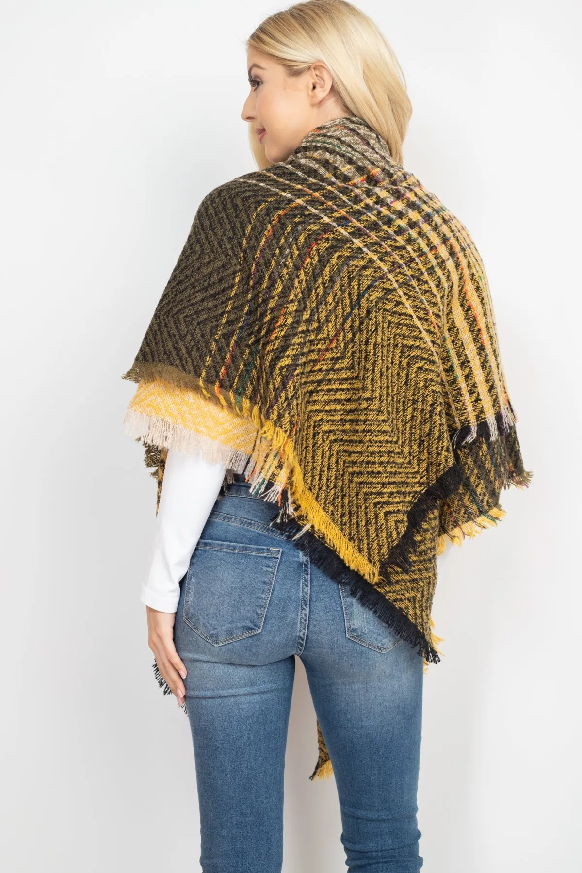HDF2917- TWO TONE BLANKET FRINGED SCARF