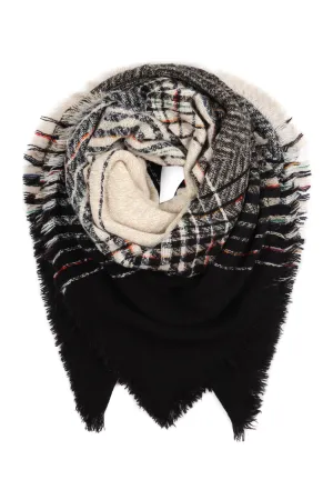 HDF2917- TWO TONE BLANKET FRINGED SCARF