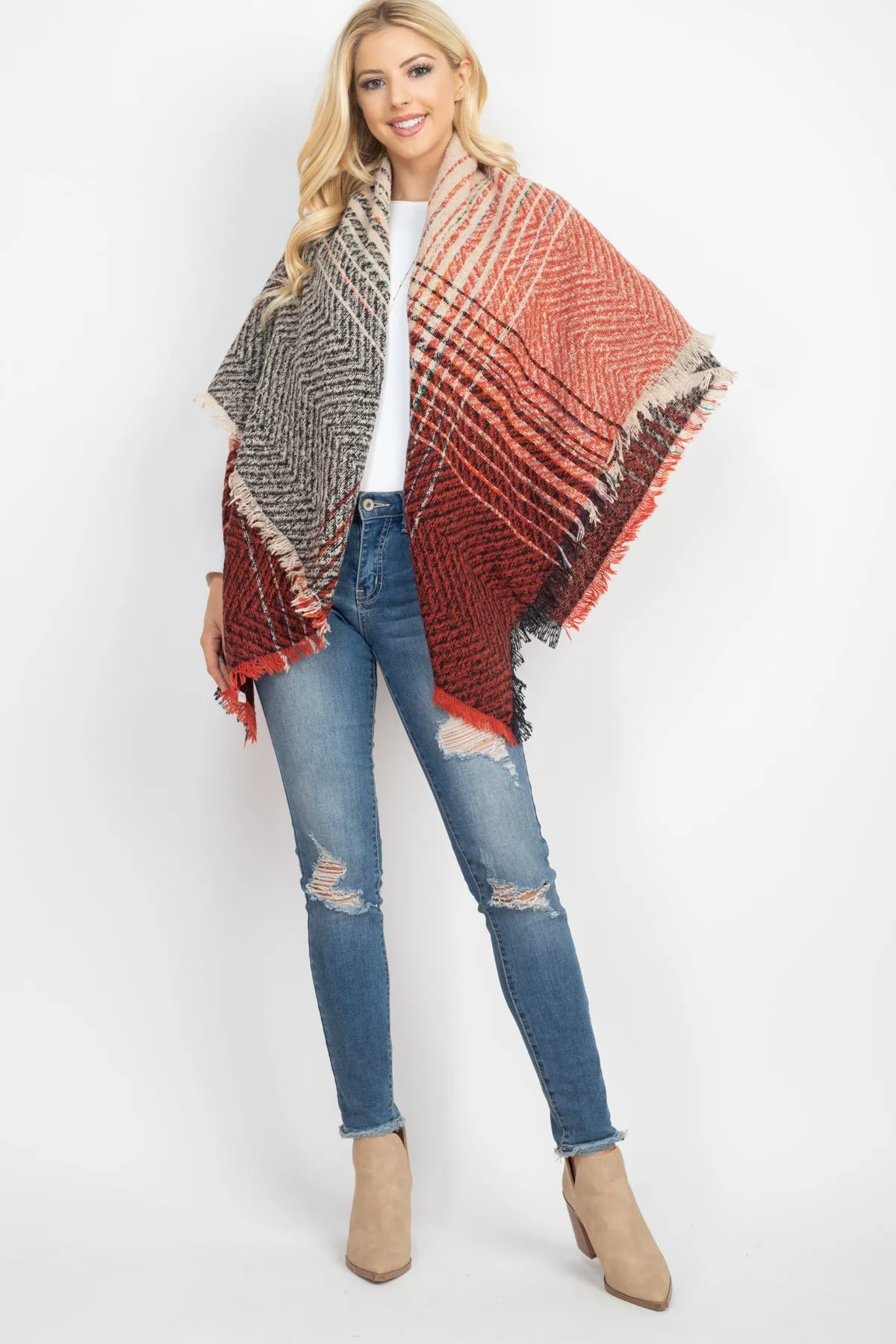 HDF2917- TWO TONE BLANKET FRINGED SCARF