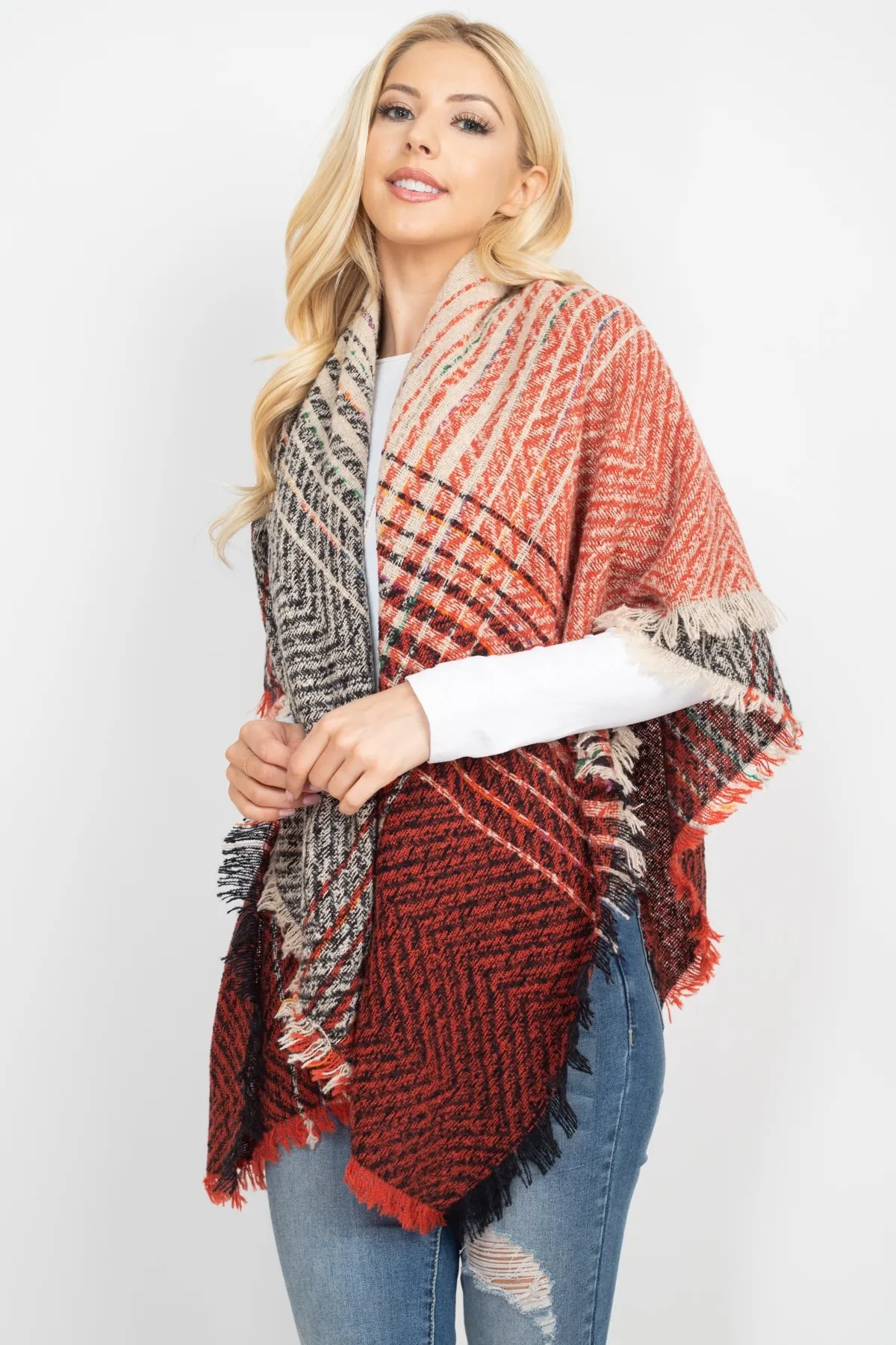 HDF2917- TWO TONE BLANKET FRINGED SCARF
