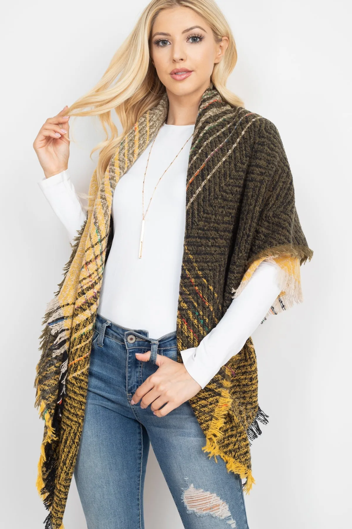 HDF2917- TWO TONE BLANKET FRINGED SCARF
