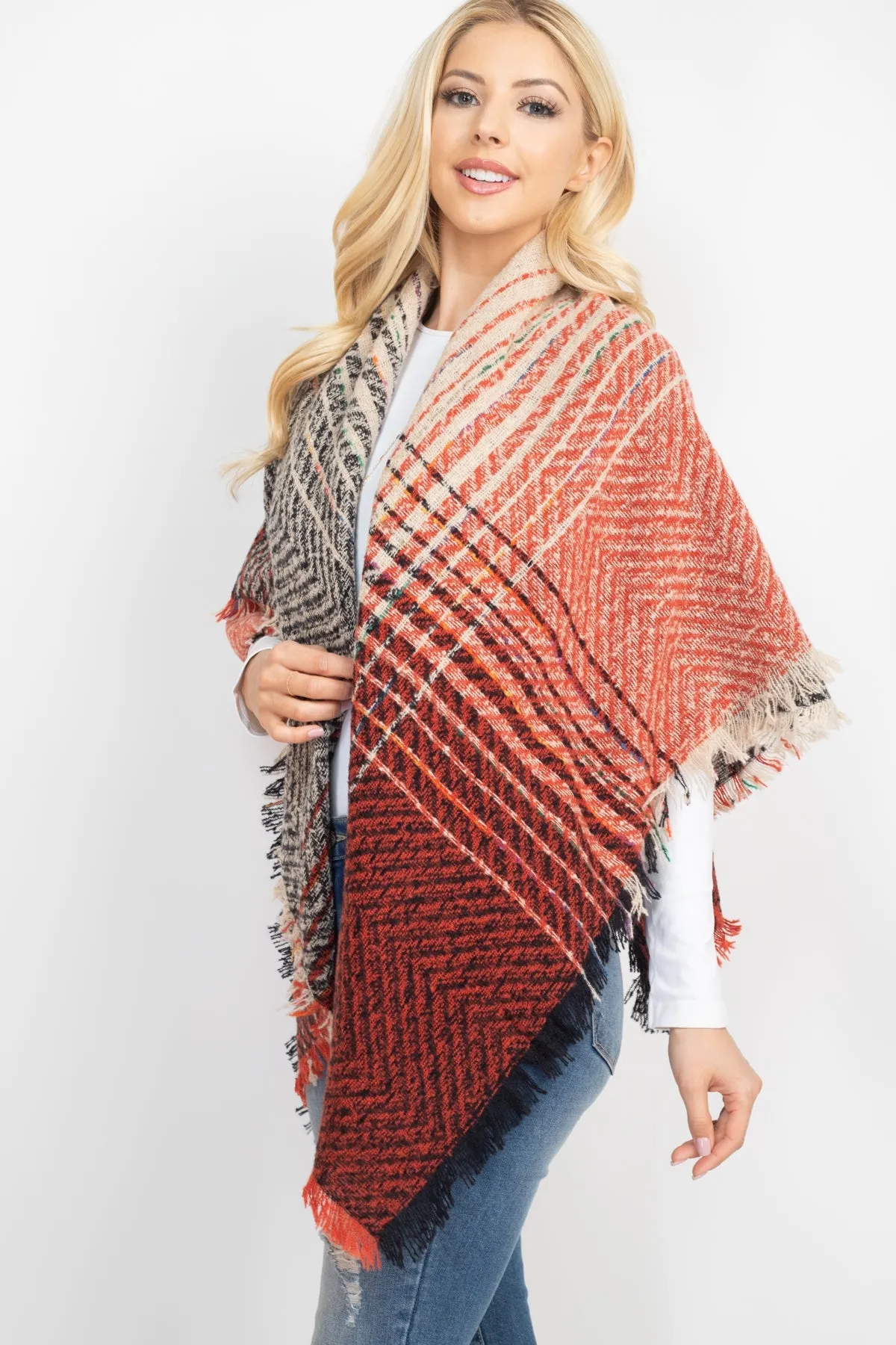 HDF2917- TWO TONE BLANKET FRINGED SCARF