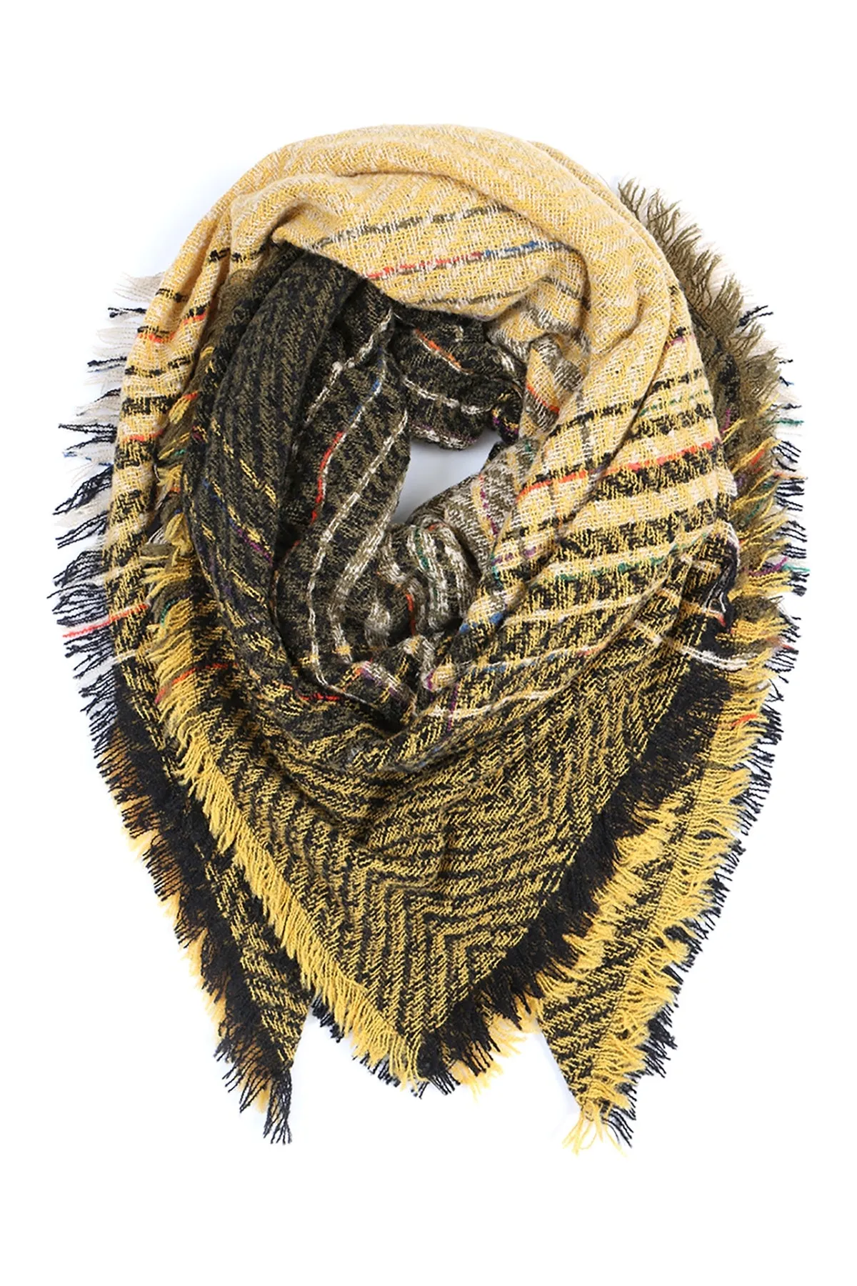 HDF2917- TWO TONE BLANKET FRINGED SCARF