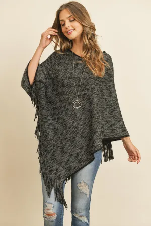 HDF3073 - TWO TONE FRINGE PONCHO