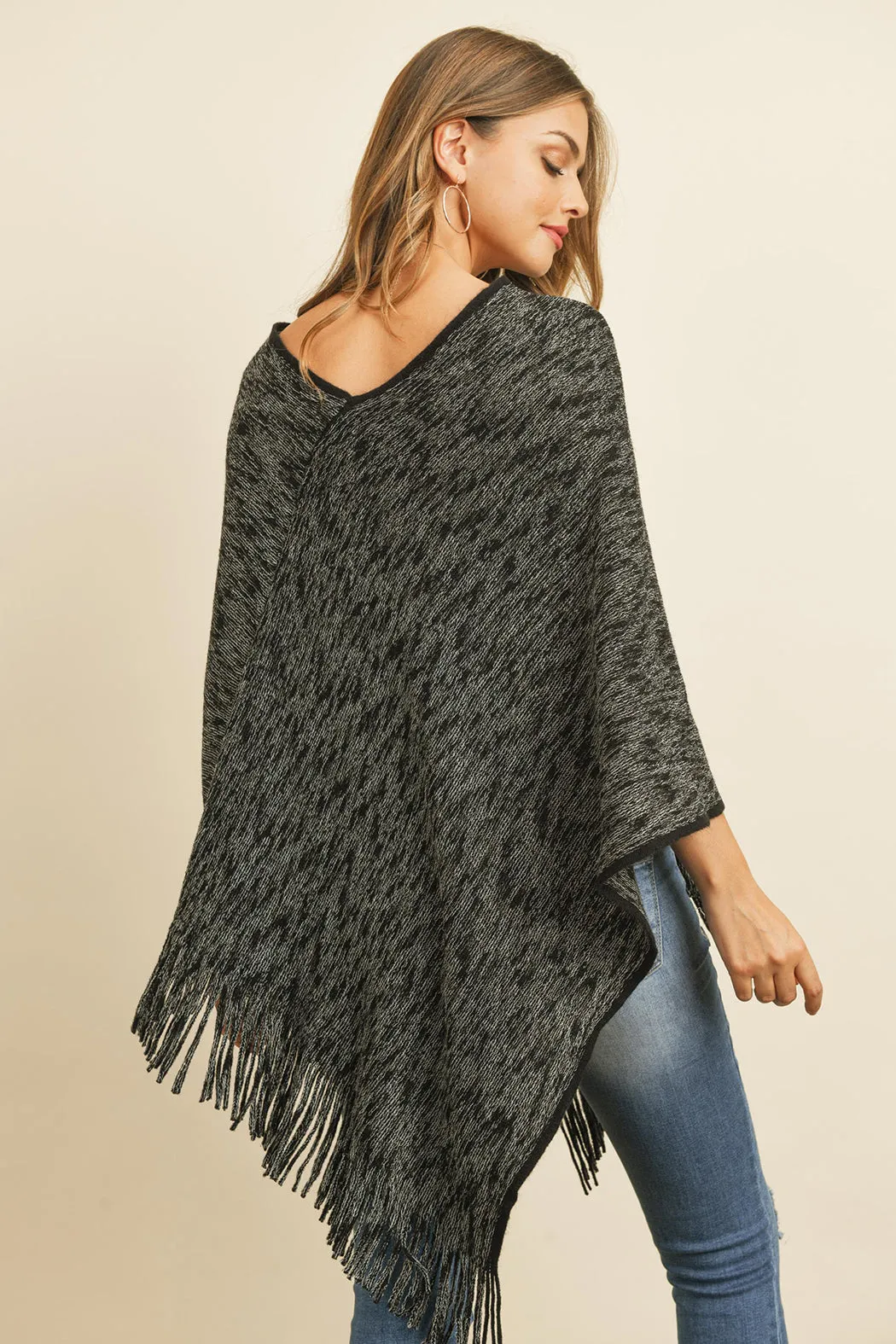 HDF3073 - TWO TONE FRINGE PONCHO