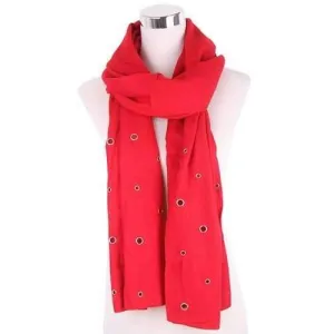 Hollow Ring Rivet Knitted Scarf - Red