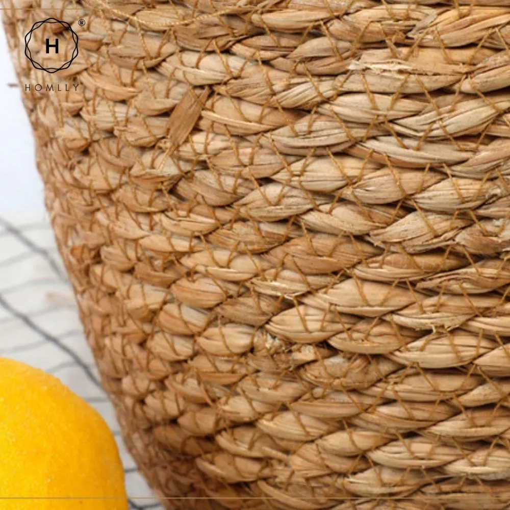 Homlly Round Braided Seagrass Woven Storage Laundry Toy Basket with Jute Handles (Set of 3)