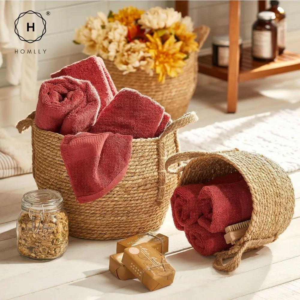 Homlly Round Braided Seagrass Woven Storage Laundry Toy Basket with Jute Handles (Set of 3)