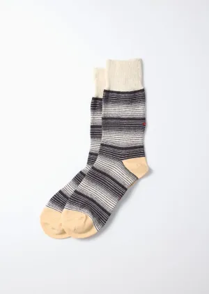 Horizontal Stripe Crew Socks - Charcoal