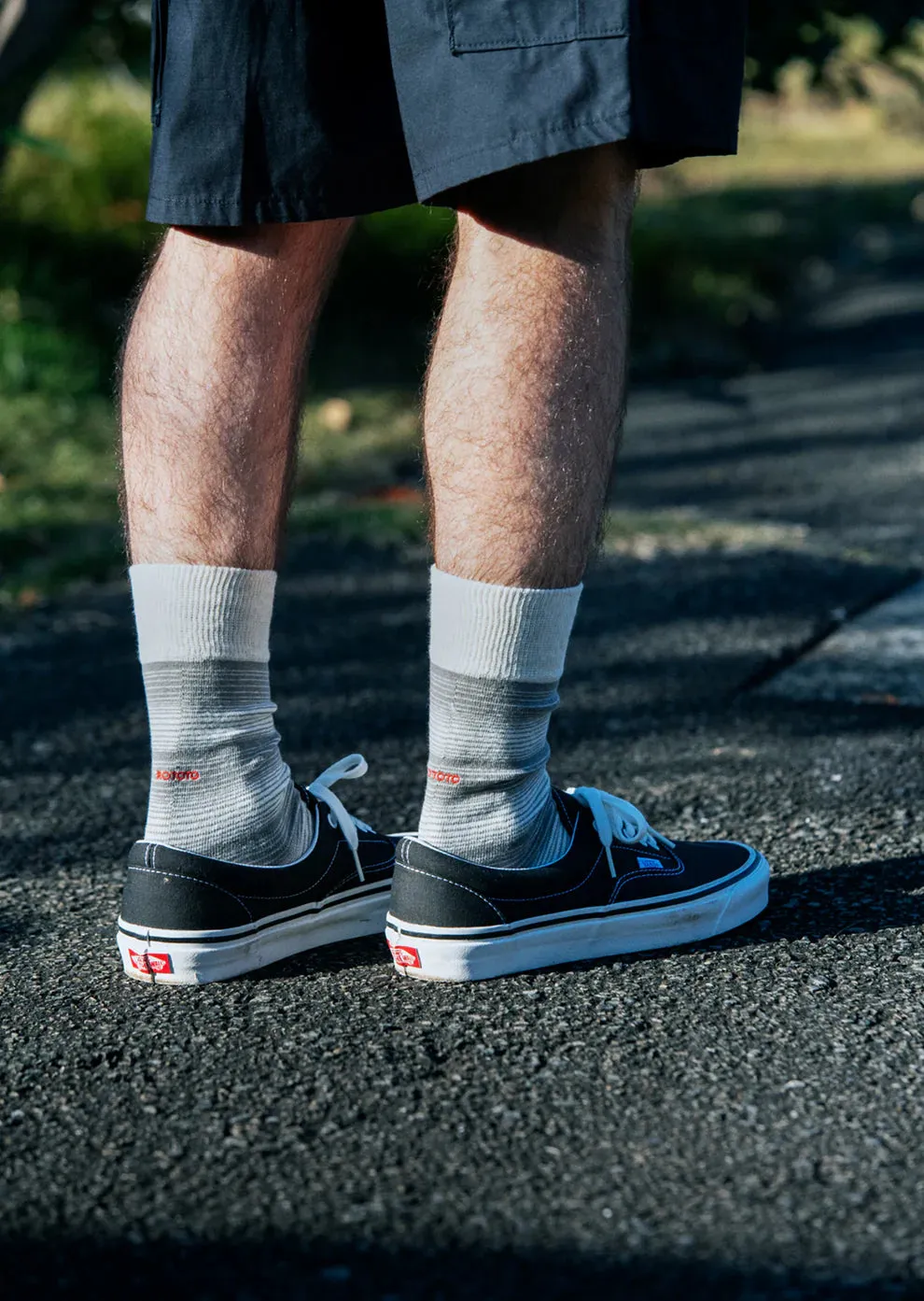 Horizontal Stripe Crew Socks - Charcoal