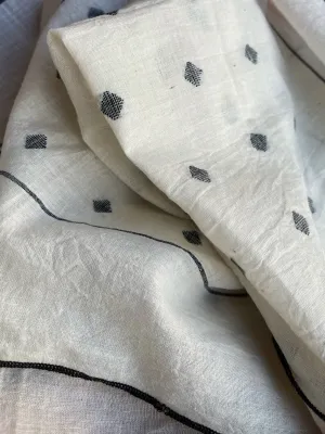 Jamdani Cotton Bandana in Natural w/Black Jamdani