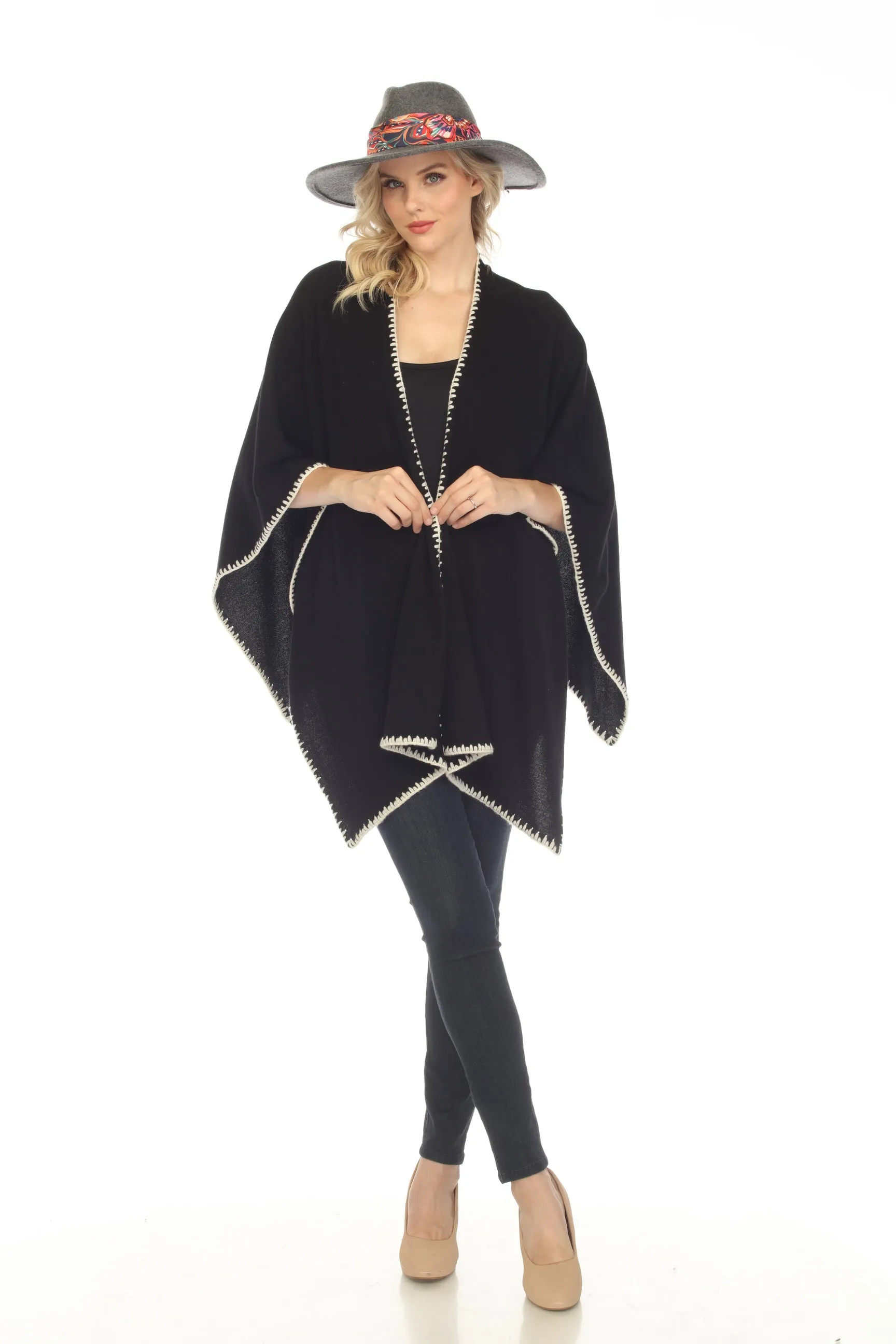 Johnny Was Gwen Whipstitch Wool Cashmere Wrap Shawl Boho Chic M69623
