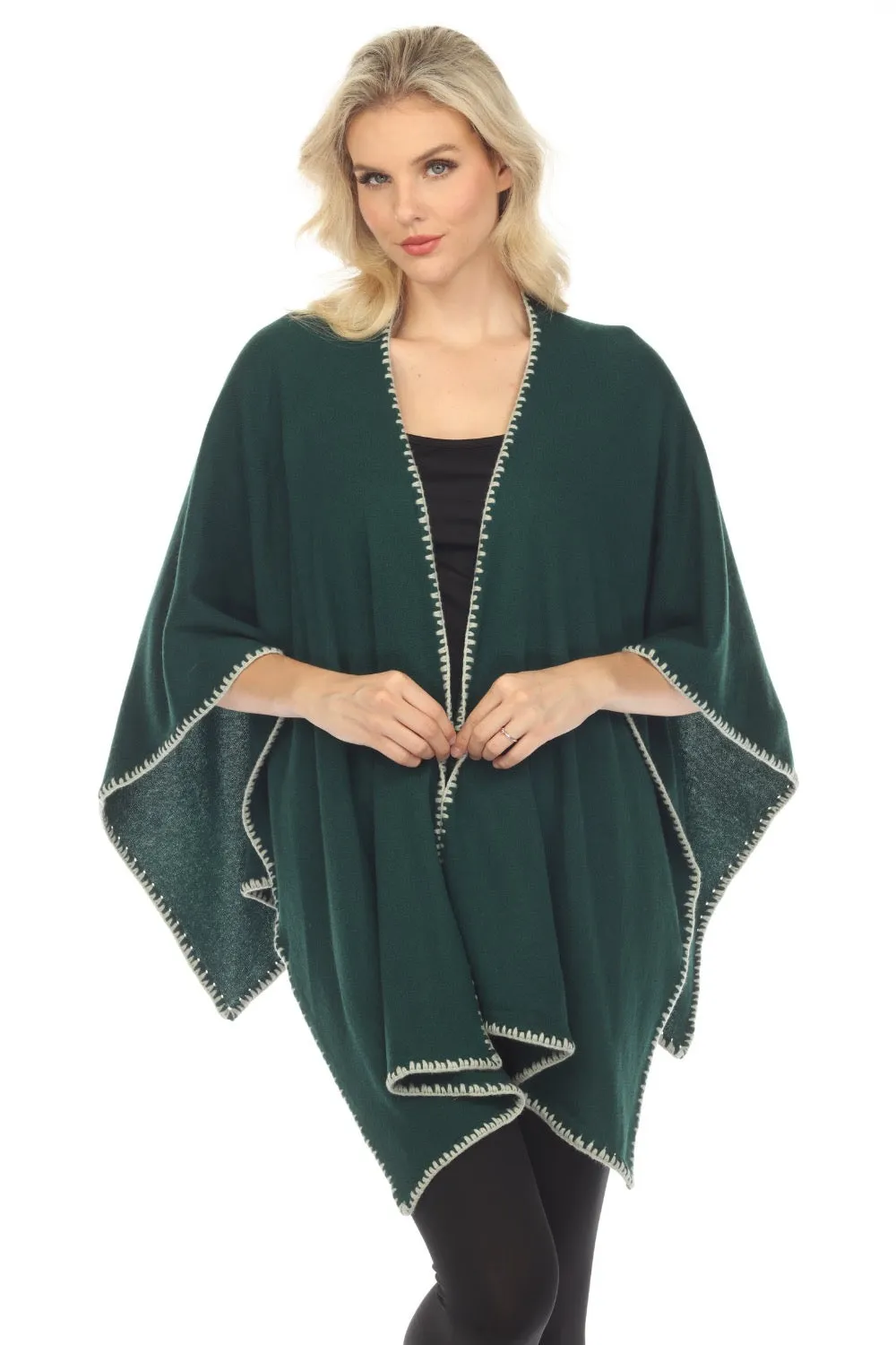 Johnny Was Gwen Whipstitch Wool Cashmere Wrap Shawl Boho Chic M69623
