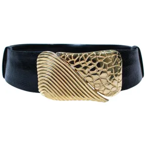 JUDITH LEIBER Vintage Black Lizard Belt with Large Gold Belt Buckle