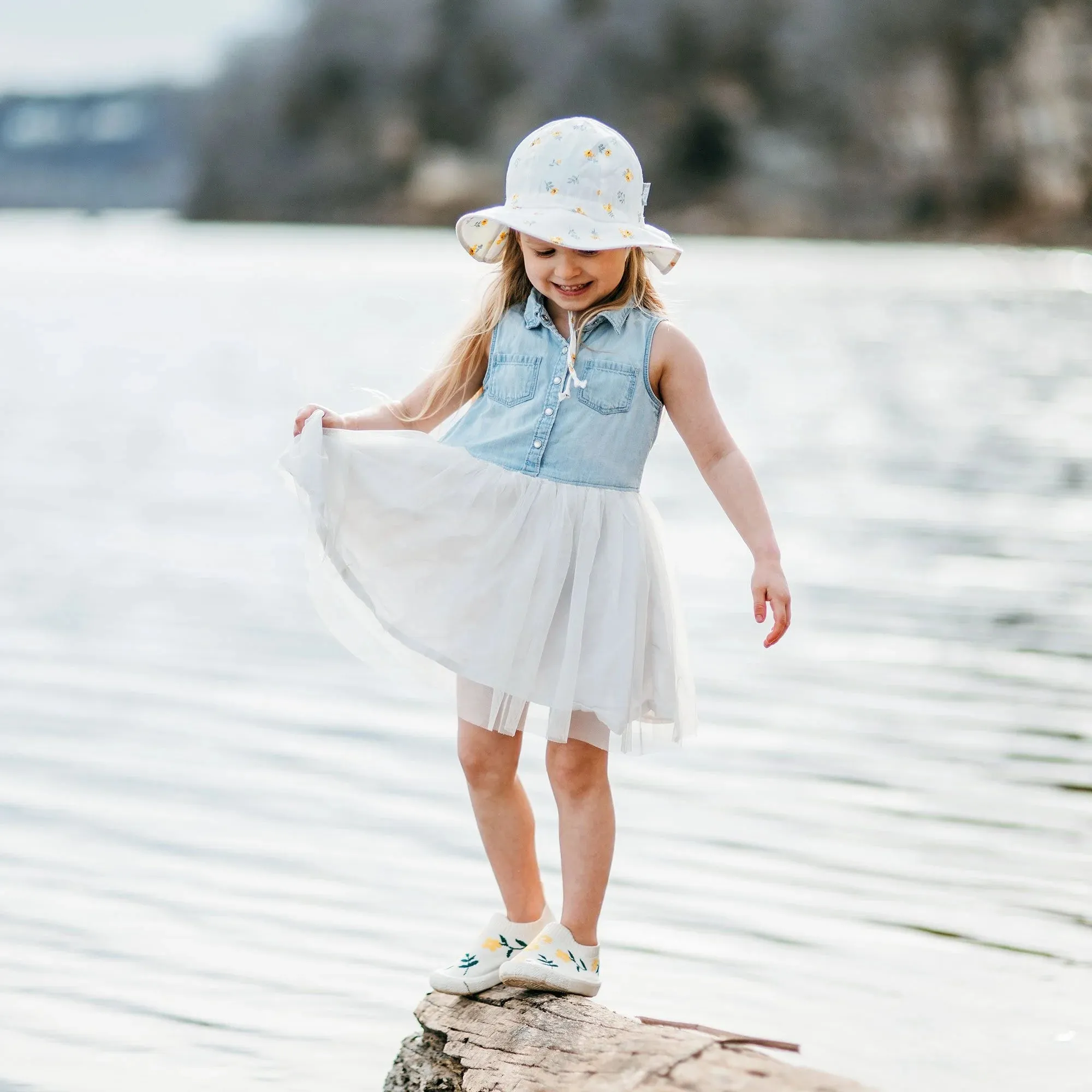 Kids Cotton Floppy Hats | Yellow Flower
