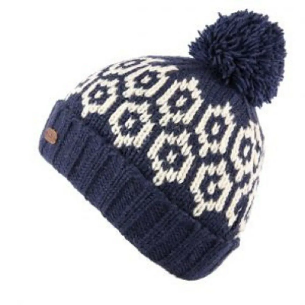 Kusan 100% Wool Bobble Hat Navy Blue PK1902