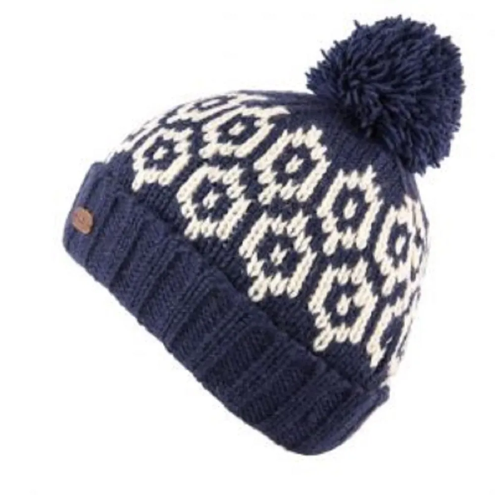 Kusan 100% Wool Bobble Hat Navy Blue PK1902