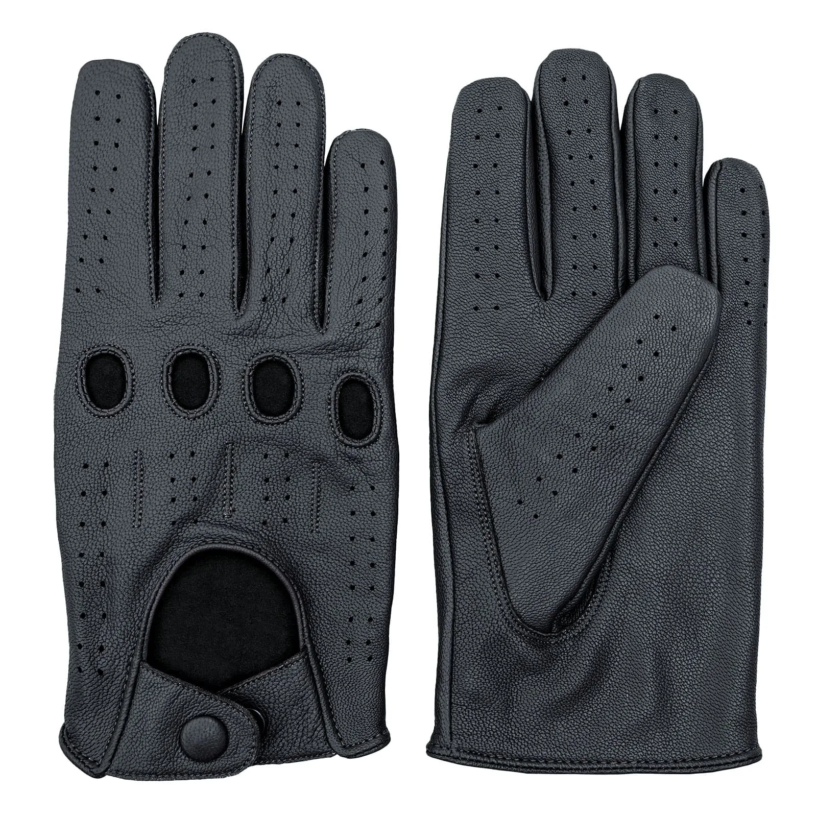 Leatherick Men's Black Classic Genuine Leather Driving Gloves