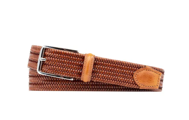 Lexington Braided Italian Saddle Leather Stretch Belt in Saddle Tan